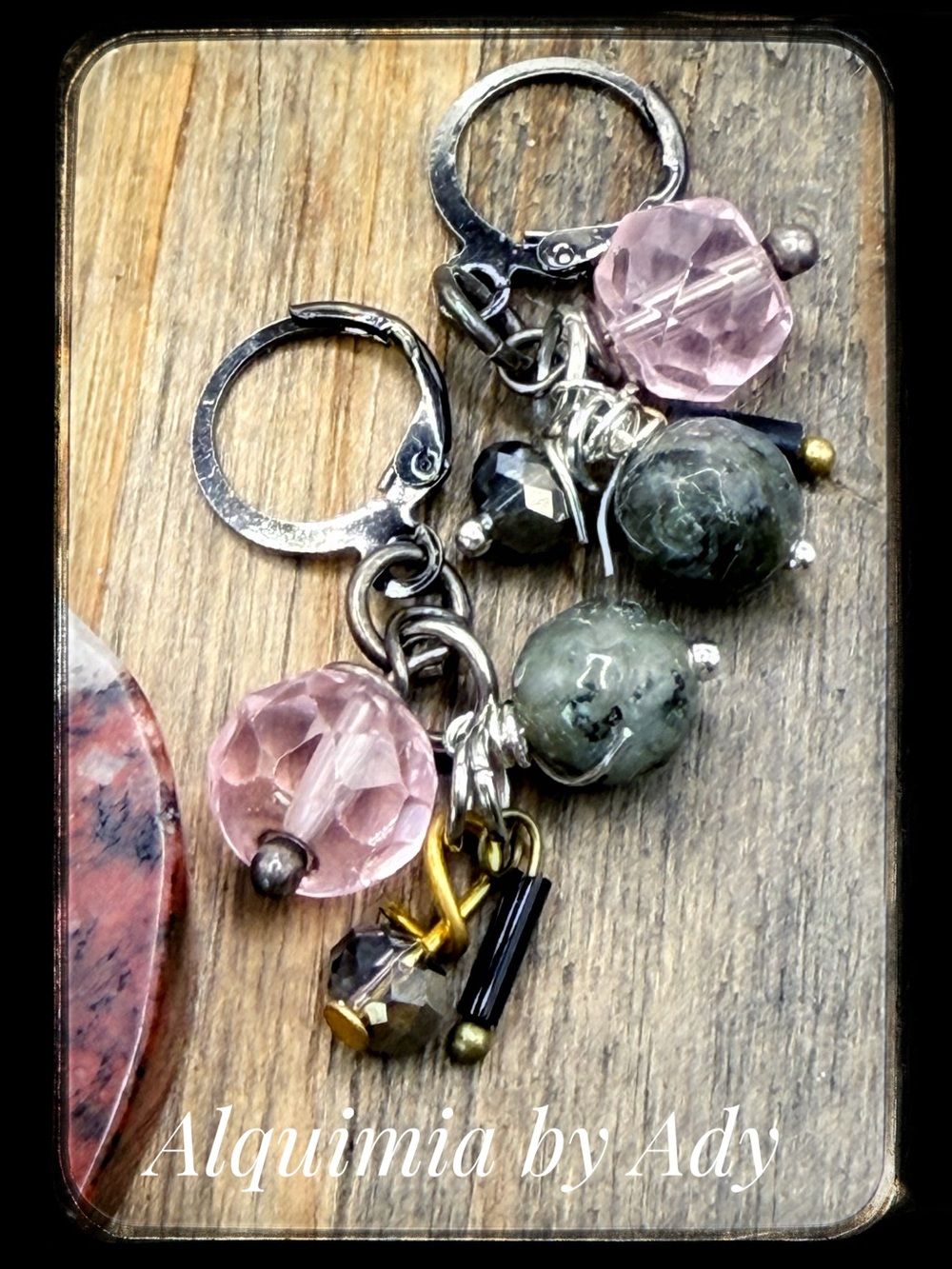 Labradorite Pink & Green Beaded Dangle Earrings